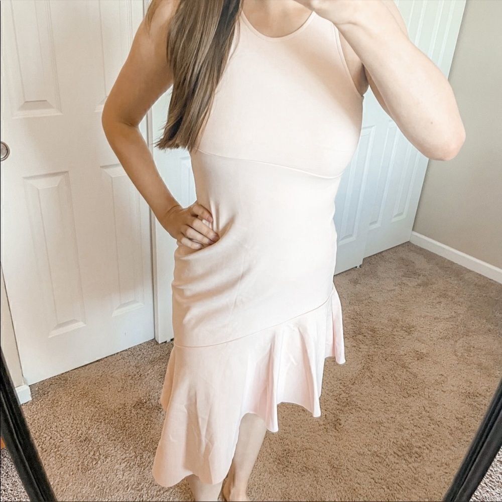 Carbon38 Pink Midi Dress Bodycon Sleeveless Asymmetrical Hem S